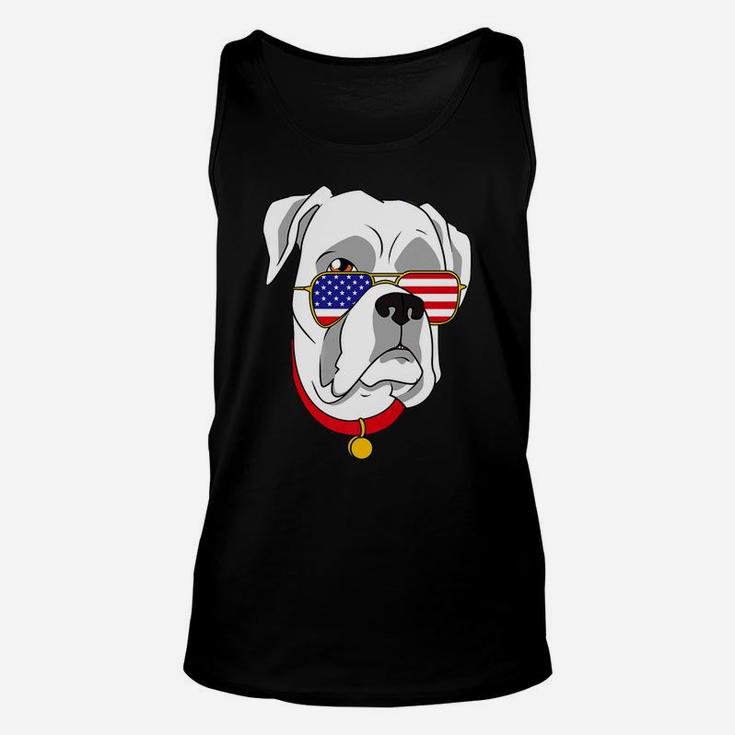 White Boxer Dog Patriotic 4th Of July Women Men Unisex Tank Top