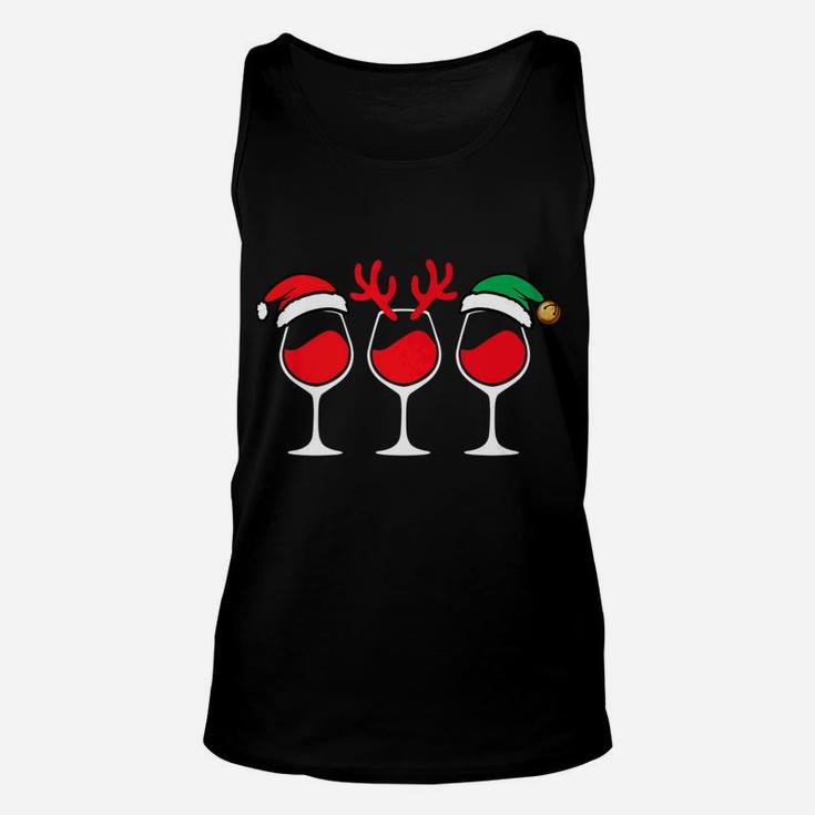 Wine Glass Christmas Elf Santa Hat Reindeer Antlers Unisex Tank Top