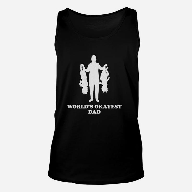 Worlds Okayest Dad Holding Upside Down Kids Funny Fathers Day Unisex Tank Top