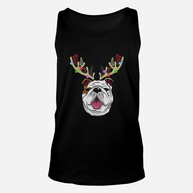 Xmas Funny Bulldogs With Antlers Christmas Unisex Tank Top