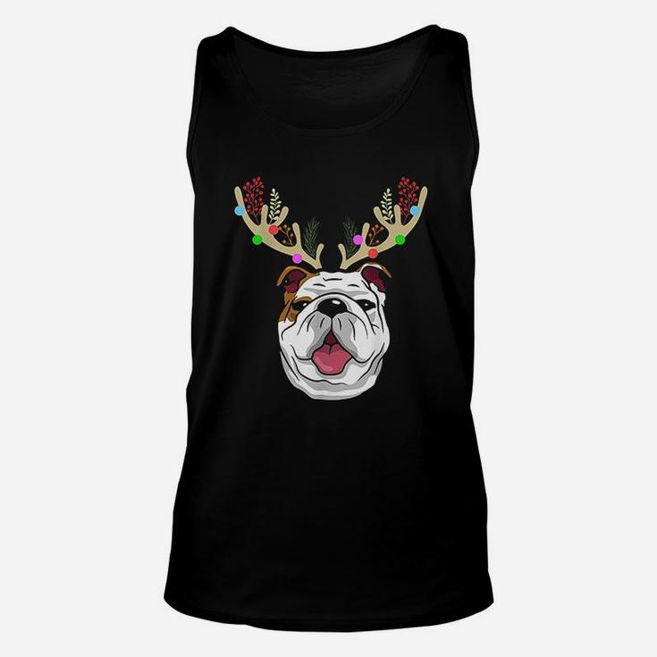 Xmas Funny Bulldogs With Antlers Christmas Unisex Tank Top
