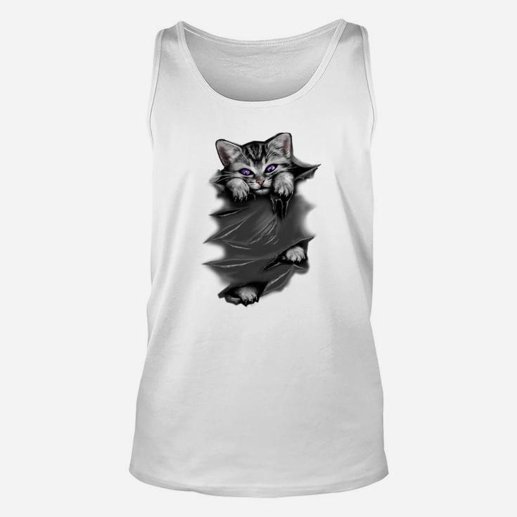 3D-Illusion Katzensprung Unisex TankTop in Weiß, Optik für Katzenfreunde