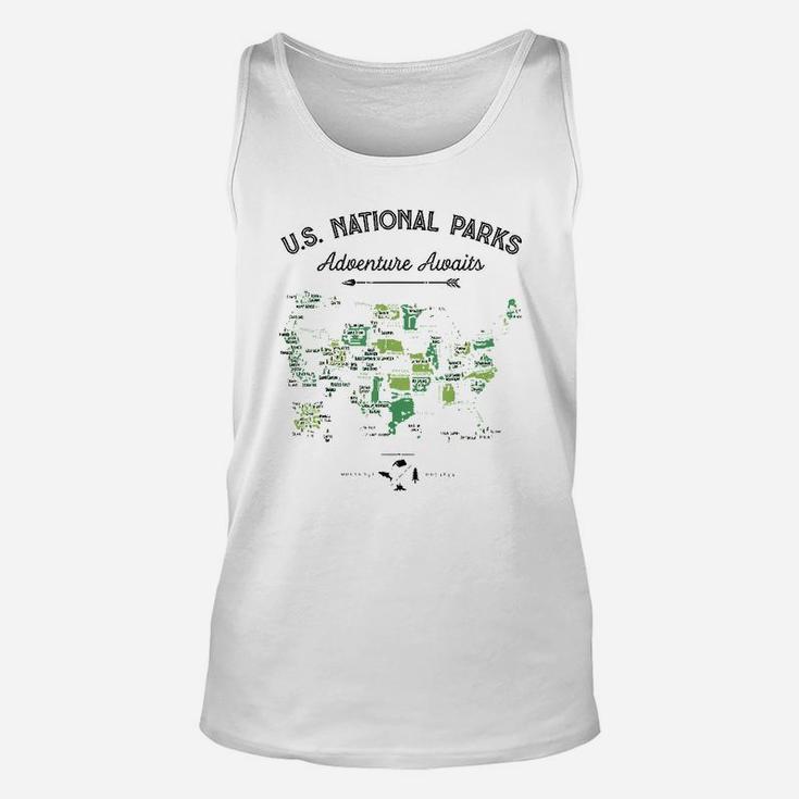 62 National Parks Map Gifts Us Park Vintage Camping Hiking Unisex Tank Top