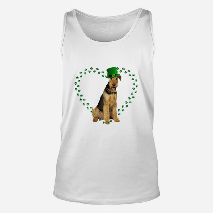 Airedale Terrier Heart Paw Leprechaun Hat Irish St Patricks Day Gift For Dog Lovers Unisex Tank Top