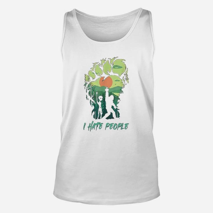 Alien Bigfoot Middle Finger I Hate People Funny Camping Gift Unisex Tank Top