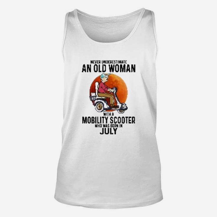 An Old Woman With Mobility Scooter Was Born In July Unisex Tank Top