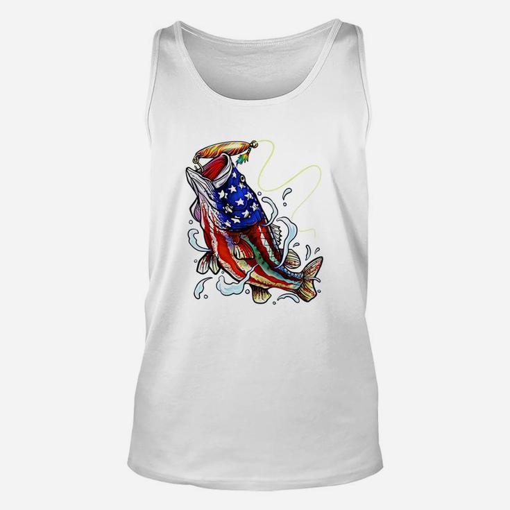 Bass Fishing 4th Of July Dad Father s Day American Flag Unisex Tank Top