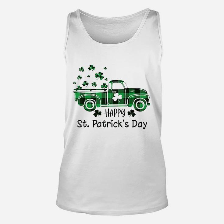 Buffalo Plaid Shamrock Vintage Truck Happy St Patricks Day Unisex Tank Top