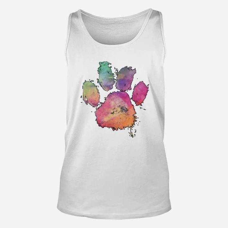 Cat Dog Paws Print Watercolor Rainbow Abstract Animal Lover Unisex Tank Top