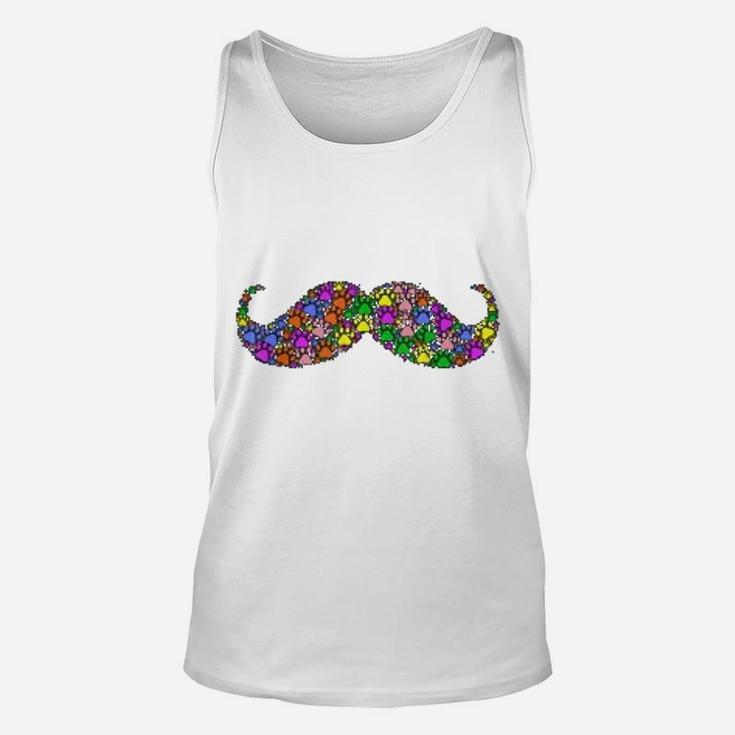 Colorful Cat And Dog Paws Print Beard Mustache Unisex Tank Top