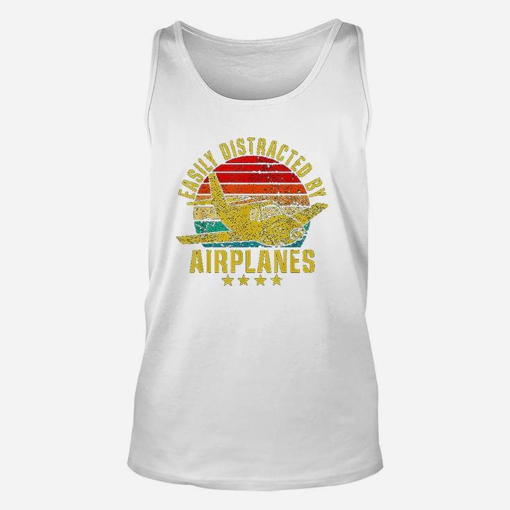 Easily Distracted By Airplanes Funny Vintage Retro Pilot Unisex Tank Top