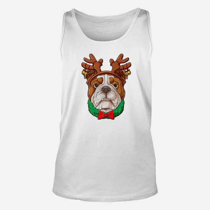 English Bulldog Christmas Shirt Reindeer Antlers Dog Girls Unisex Tank Top