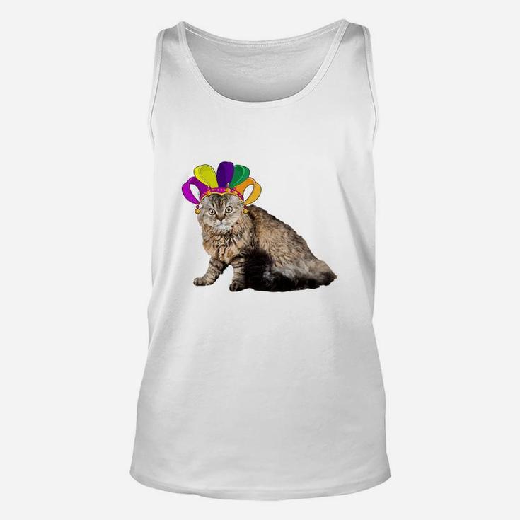 Fat Tuesday Mardi Gras Selkirk Rex Wearing Jester Hat Gift Cat Lovers Unisex Tank Top