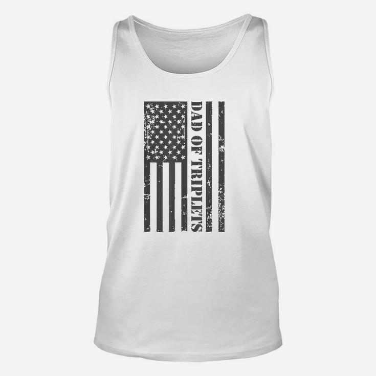 Fathers Day Triplet Dad American Flag Dad Of Triplets Gift Unisex Tank Top