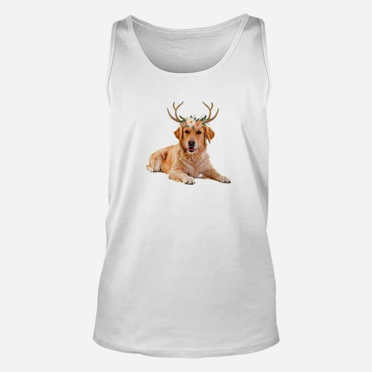 Golden Retriever Dog Reindeer Antlers Funny Christmas Shirt Unisex Tank Top
