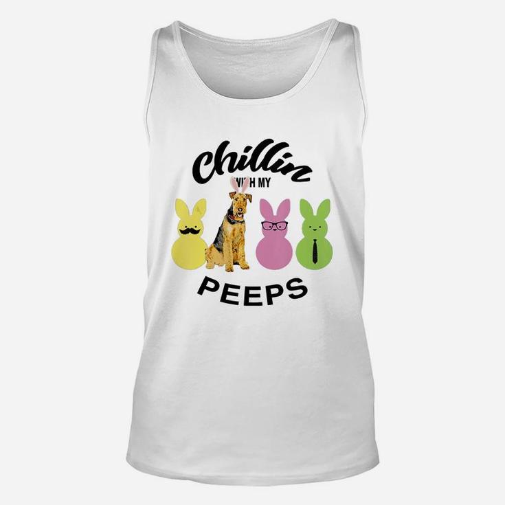 Happy 2021 Easter Bunny Cute Airedale Terrier Chilling With My Peeps Gift For Dog Lovers Unisex Tank Top