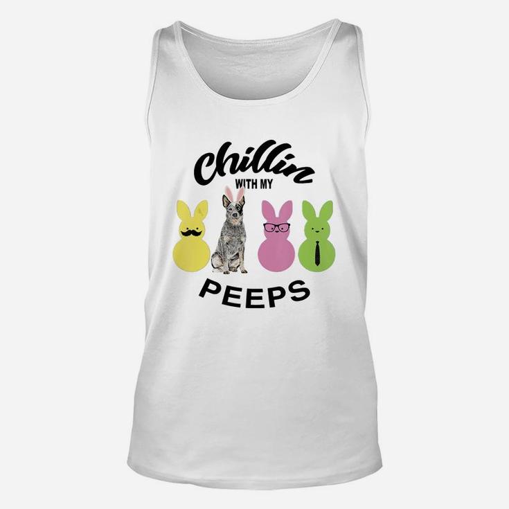 Happy 2021 Easter Bunny Cute Australian Cattle Dog Chilling With My Peeps Gift For Dog Lovers Unisex Tank Top