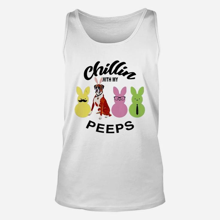 Happy 2021 Easter Bunny Cute Boxer Chilling With My Peeps Gift For Dog Lovers Unisex Tank Top