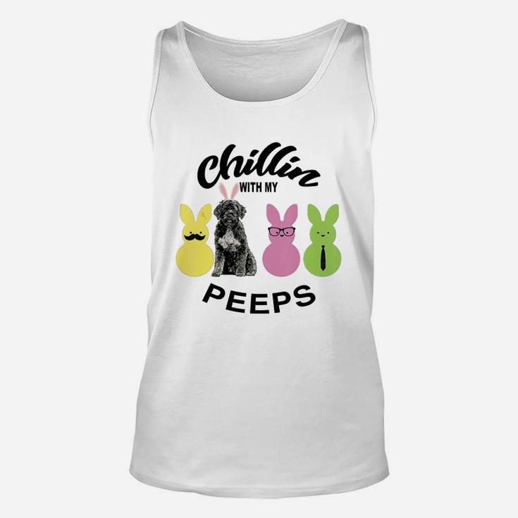 Happy 2021 Easter Bunny Cute Portuguese Water Dog Chilling With My Peeps Gift For Dog Lovers Unisex Tank Top