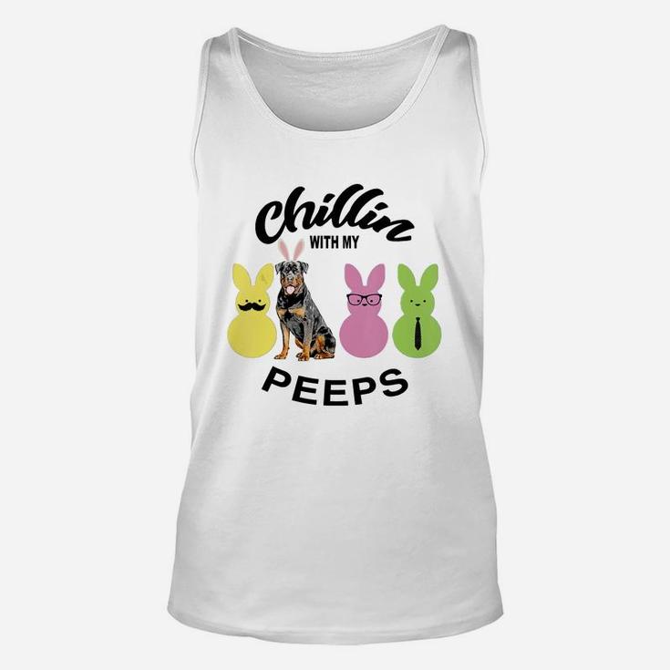 Happy 2021 Easter Bunny Cute Rottweiler Chilling With My Peeps Gift For Dog Lovers Unisex Tank Top