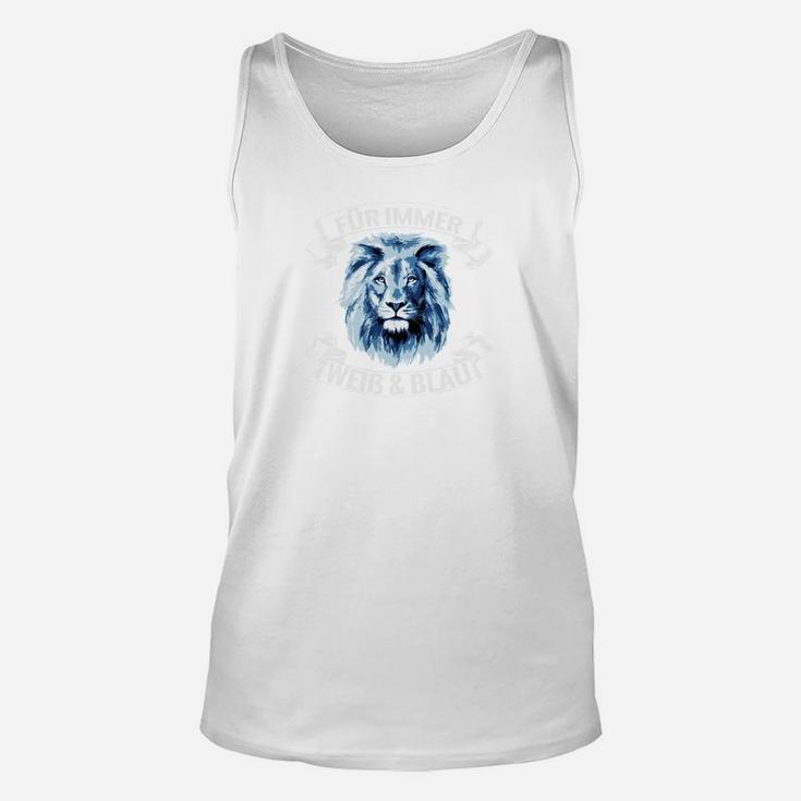 Herren Unisex TankTop mit blauem Löwen-Print und Motto, Weiß