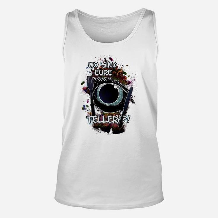 Hochwertiges Unisex TankTop Wo sind eure Teller?!, Farbexplosion mit Waschmaschinenmotiv