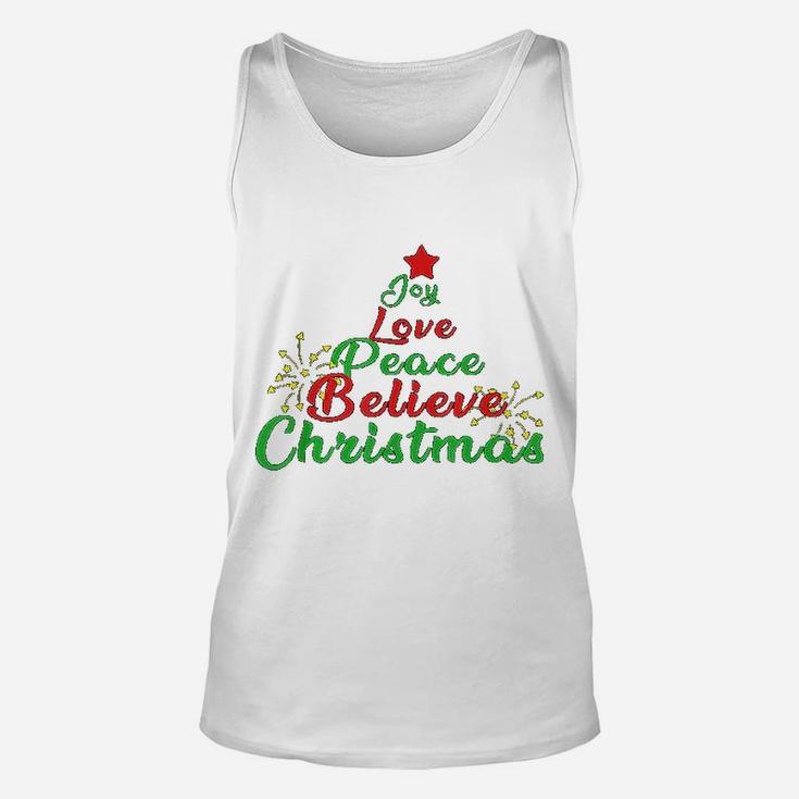 Joy Love Peace Believe Christmas Unisex Tank Top