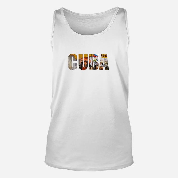 Klassisches Weißes Unisex TankTop - 'CUBA' im Vintage-Reise-Design