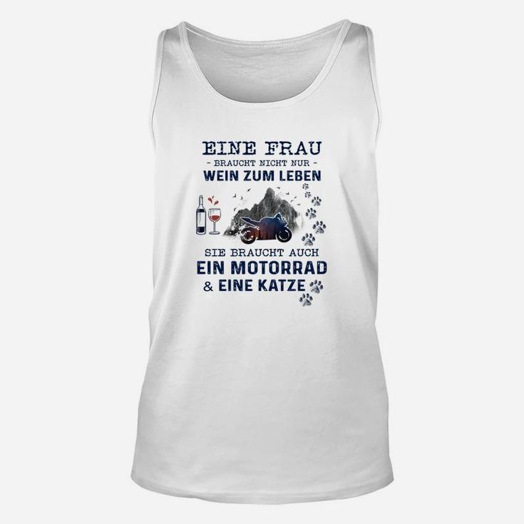 Lustiges Damen Unisex TankTop Wein, Motorrad & Katze, Für Wein- & Motorradfans