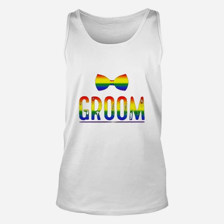 Mens Bachelor Party Shirt Gay Pride Rainbow Bow Tie Groom Unisex Tank Top