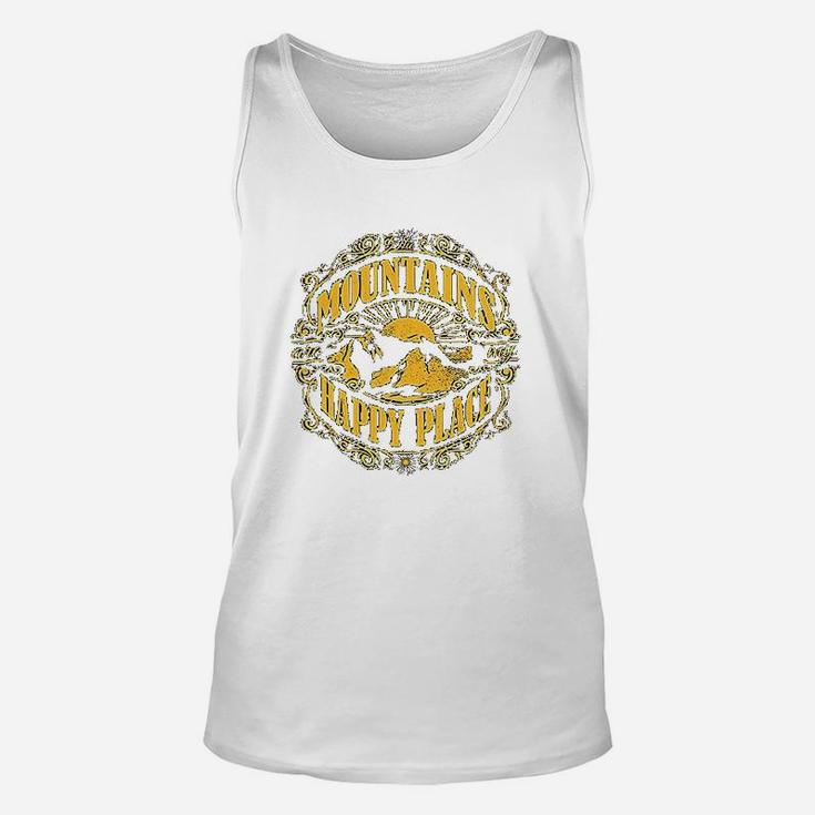 Mountains Are My Happy Place Cool Vintage Hiking Camping Unisex Tank Top