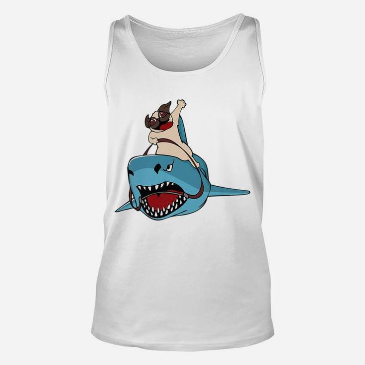 Pug Riding A Shark Funny Shark Dog Pug Gift Unisex Tank Top