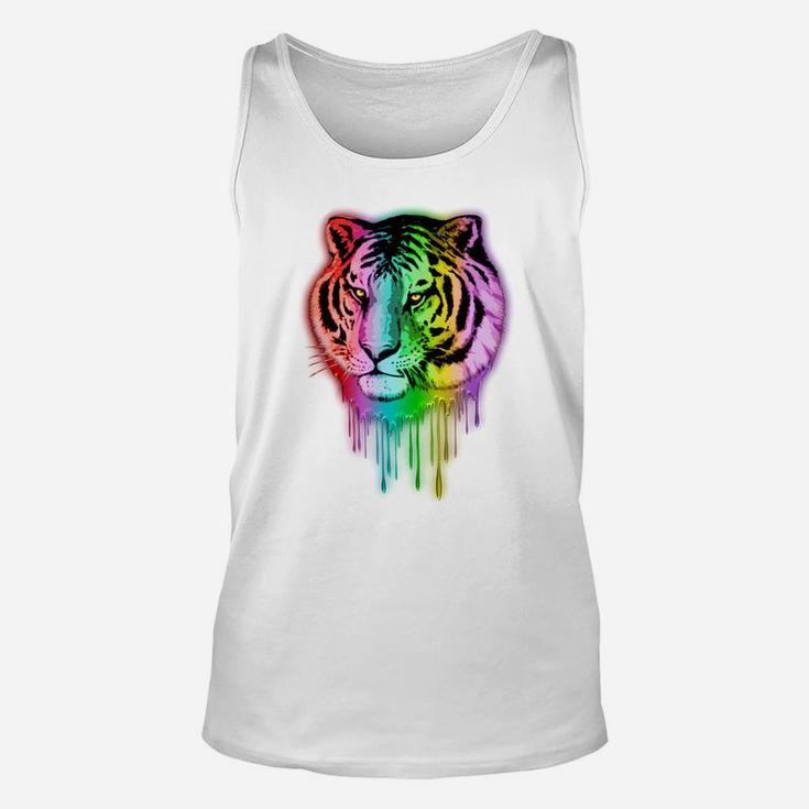 Tiger Neon Dripping Rainbow Colors Funny Shirts Unisex Tank Top