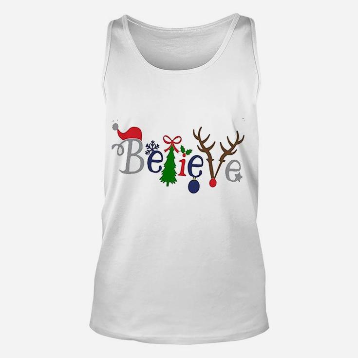 Women Merry Christmas Cute Santa Tree Reindeer Believe Unisex Tank Top