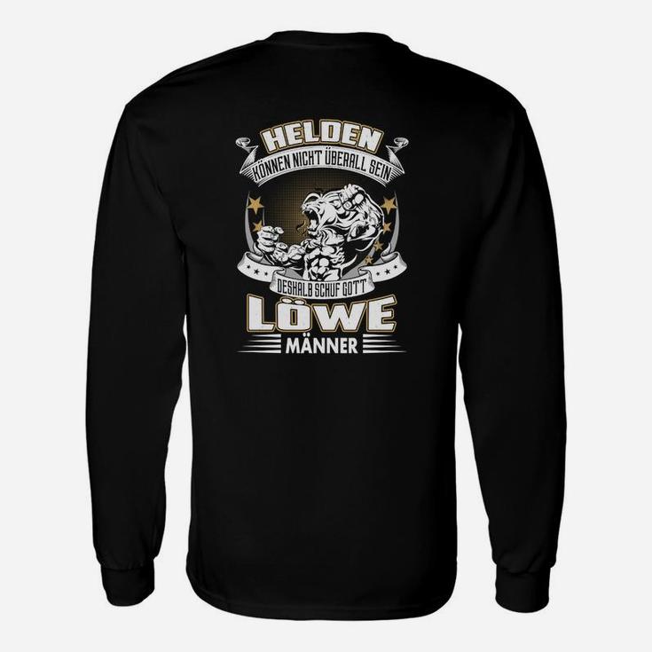 Löwenheld Herren Langarmshirts Schwarz, Retro Aufdruck Helden und Löwen