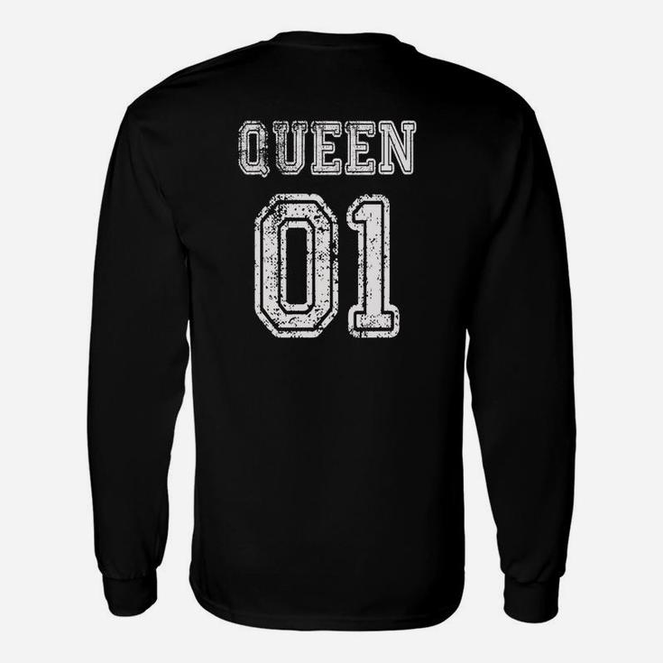 Queen 01 Schwarzes Damen Langarmshirts mit Glitzersteinen, Modisches Top