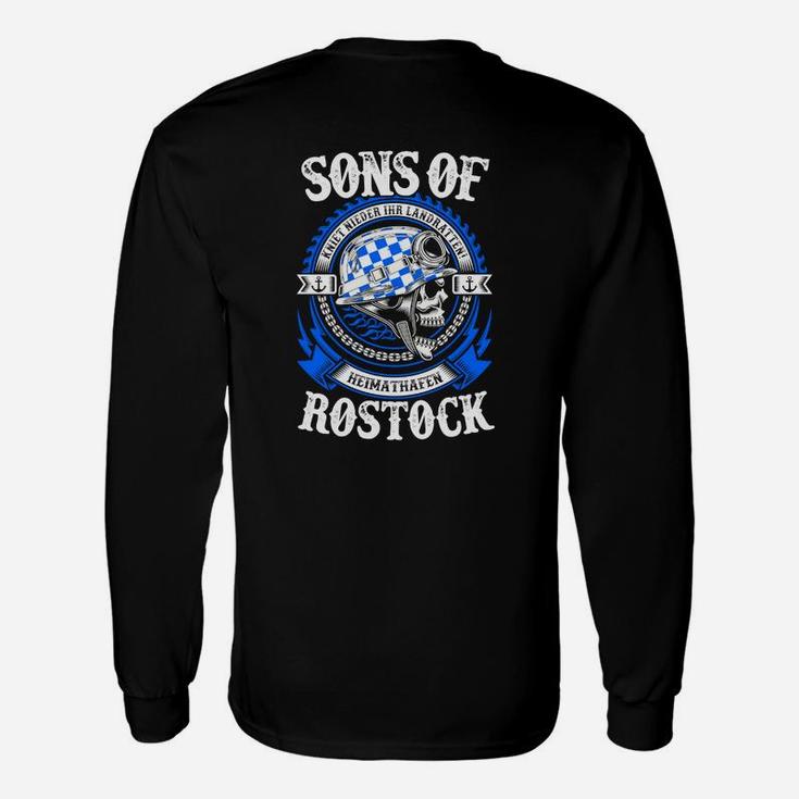 Schwarzes Biker-Langarmshirts Sons of Rostock, Motorrad-Design Tee