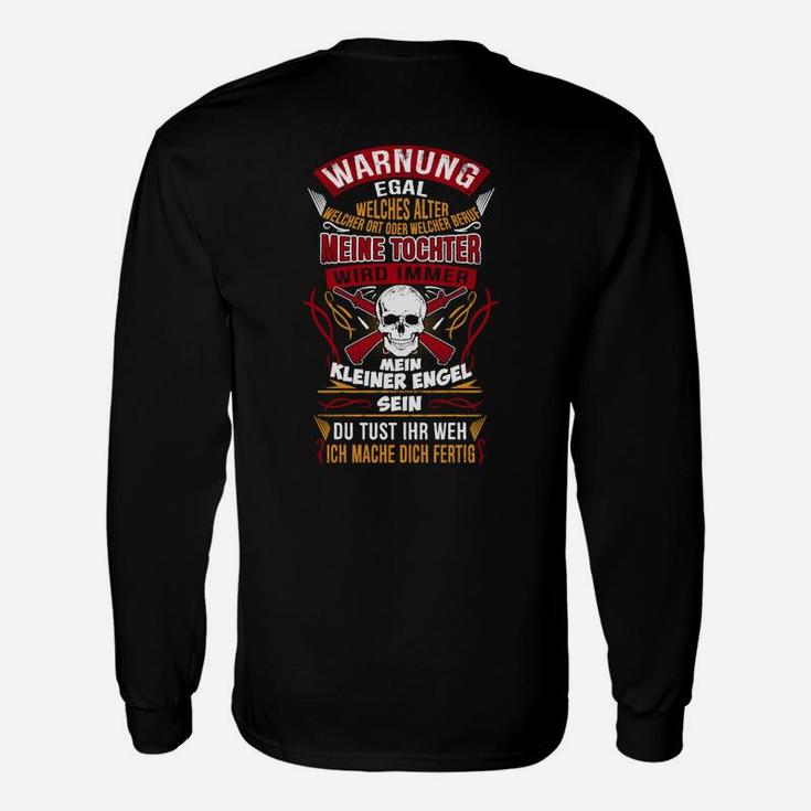 Schwarzes Herren Langarmshirts, Warnung Vater Tochter Motiv mit Totenkopf