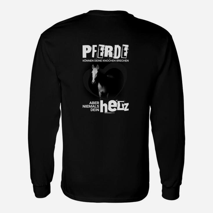 Schwarzes Langarmshirts für Pferdeliebhaber, Motiv Pferde berühren das Herz