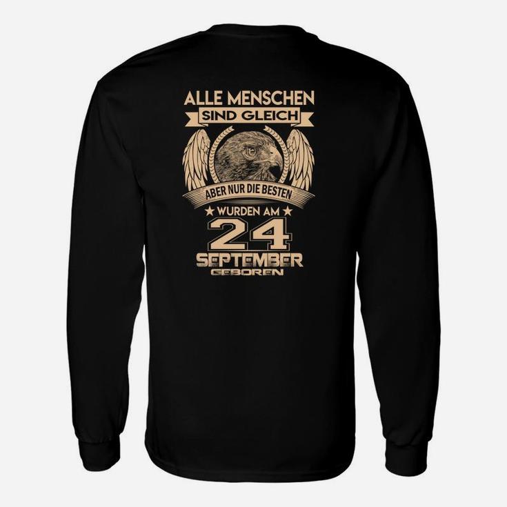 Schwarzes Langarmshirts mit Adler, Geburtstag 24. September Spruch