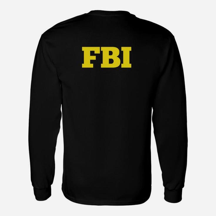 Schwarzes Langarmshirts mit Gelbem FBI-Aufdruck, Stylisches Statement Tee