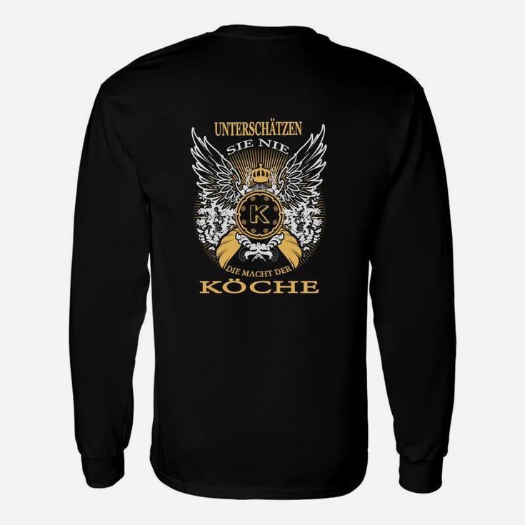 Schwarzes Langarmshirts mit goldenem Köche-Emblem, Flügeln & Spruch