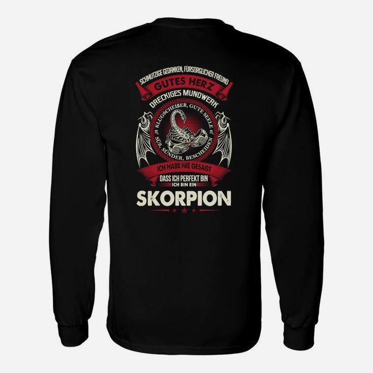Schwarzes Langarmshirts mit Skorpion-Design und Spruch, Grafikshirt