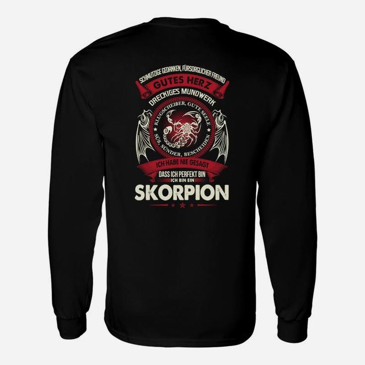 Schwarzes Langarmshirts mit Skorpion-Motiv & Spruch: Gutes Herz, Scharfer Stachel