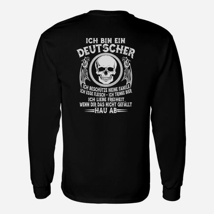 Schwarzes Langarmshirts mit Totenkopf & Patriotischem Spruch Ich bin ein Deutscher