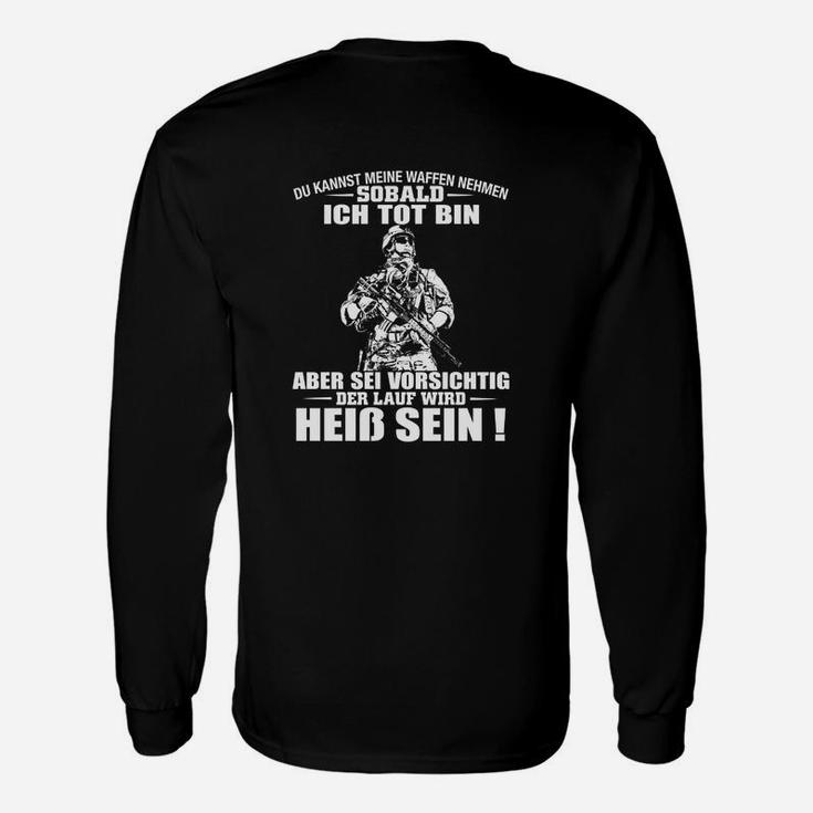 Schwarzes Langarmshirts mit Waffen-Statement Grafik, Motiv Tee