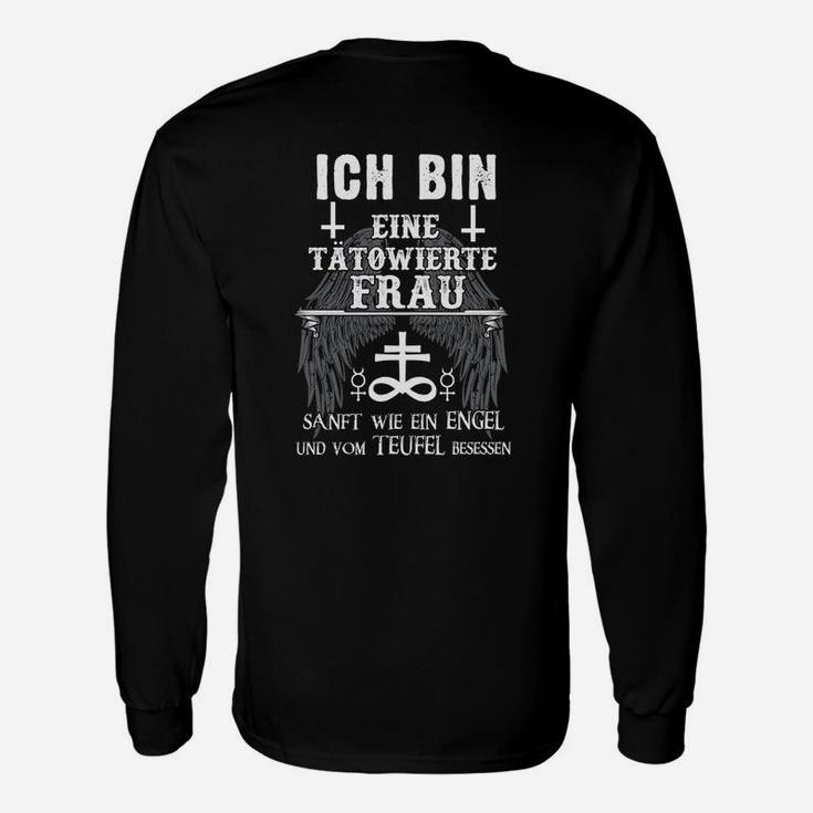 Tätowierte Frau Langarmshirts, Schwarzes Tee mit Engel & Teufel Spruch