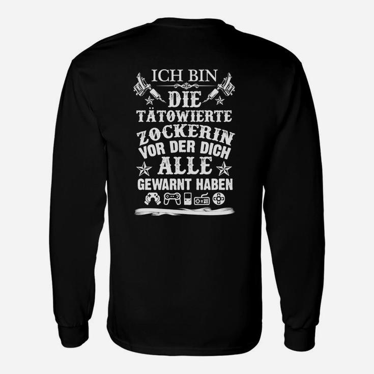 Tätowierte Zockerin Langarmshirts Schwarz, Damen Langarmshirts mit Spruch