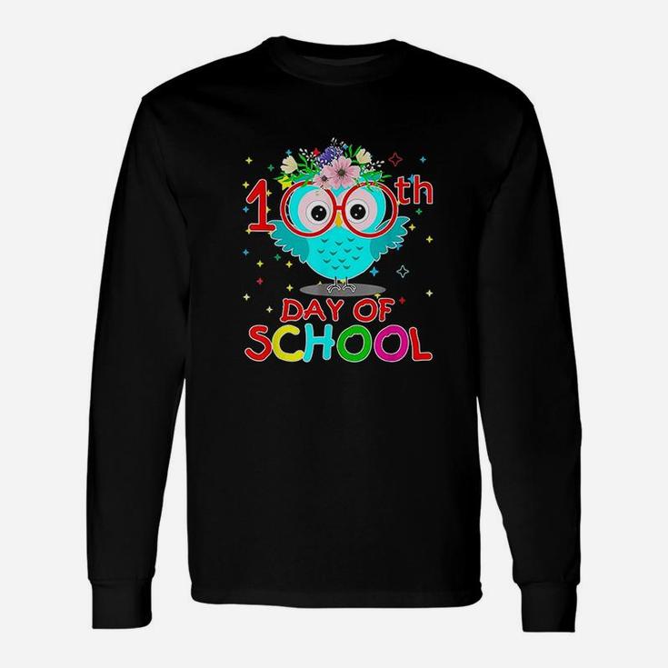 100 Days Of School Cute Owl Happy 100th Day Of School Long Sleeve T-Shirt