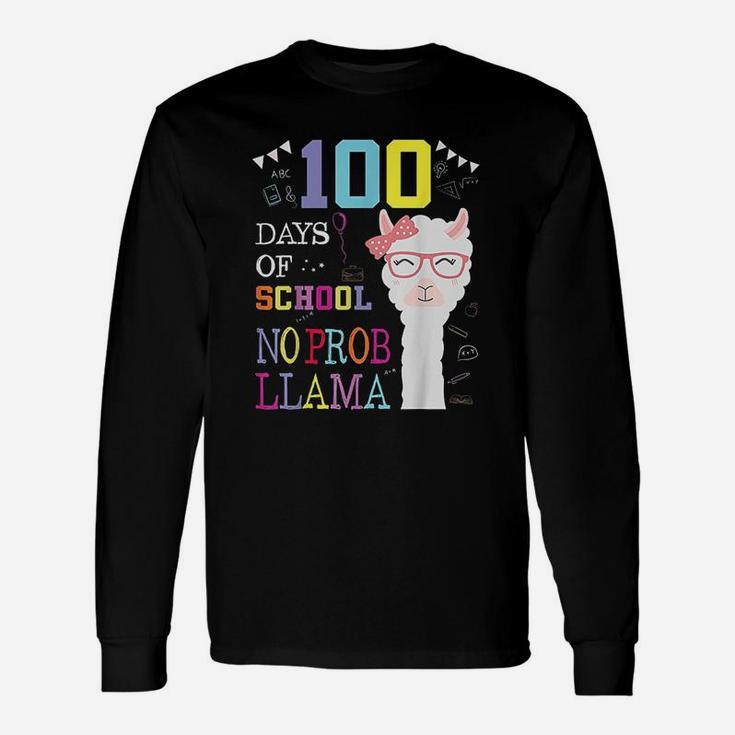 100 Days Of School No Probllama Llama 100th Day Long Sleeve T-Shirt